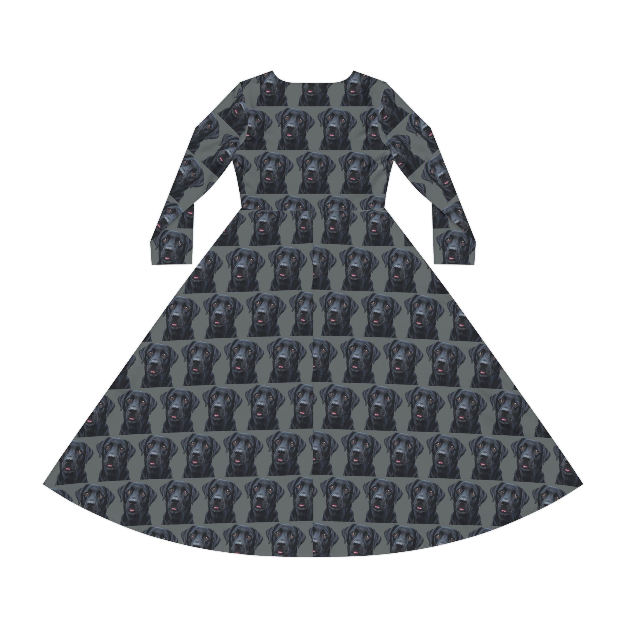 Black Labrador Retriever Lab Dog Wallpaper Print Dress – Women's Long Sleeve AOP