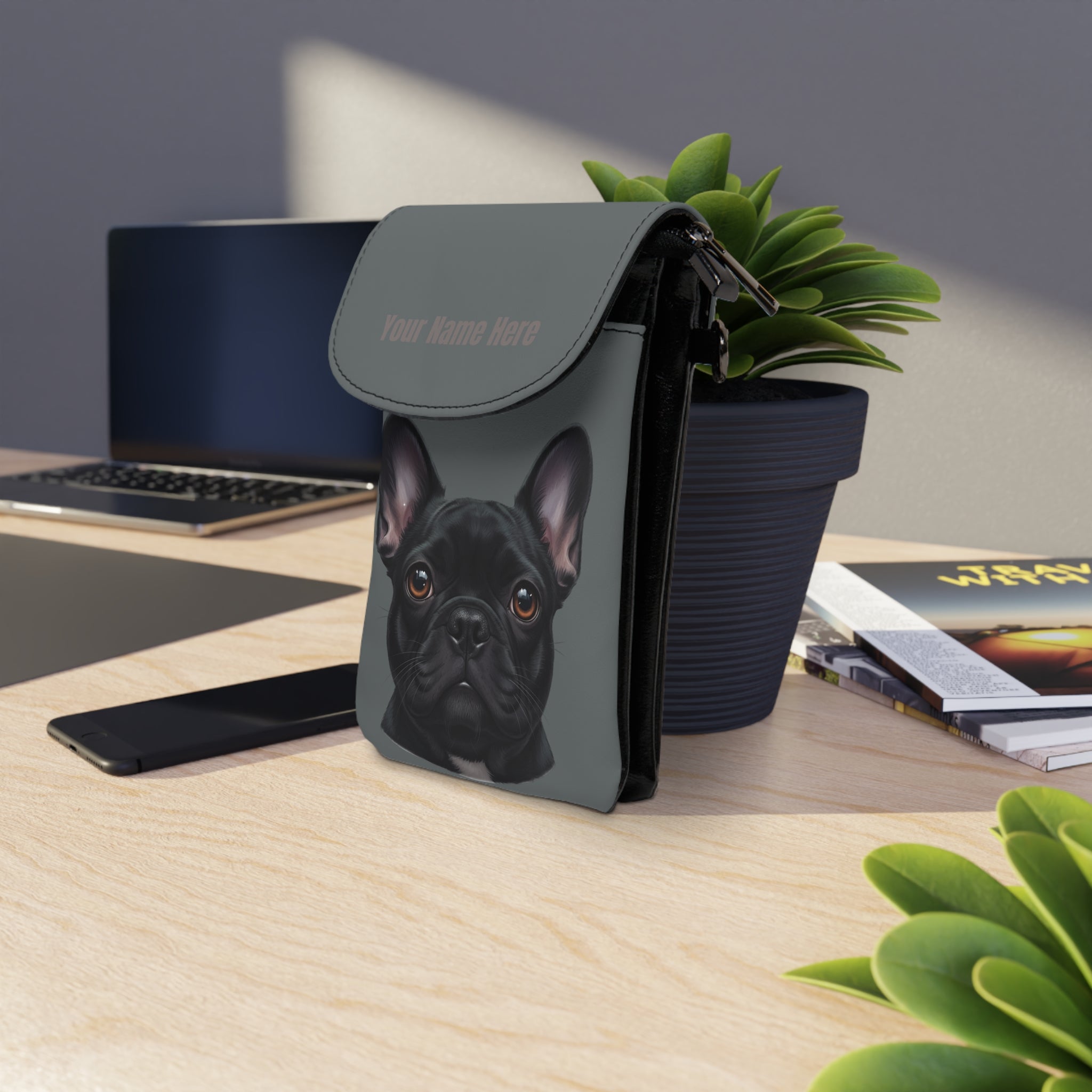 Personalized or Not Frenchie French Bulldog Cell Phone Wallet — Small Crossbody Phone Purse