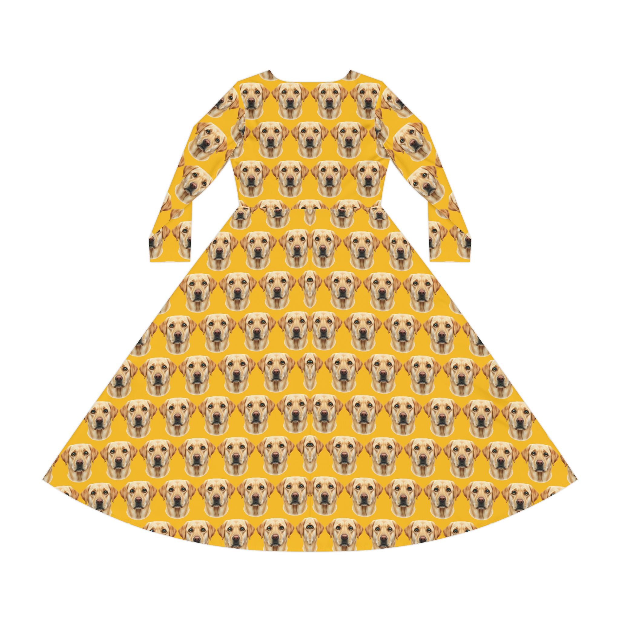 Yellow Labrador Wallpaper Print Dress – Women's Long Sleeve AOP