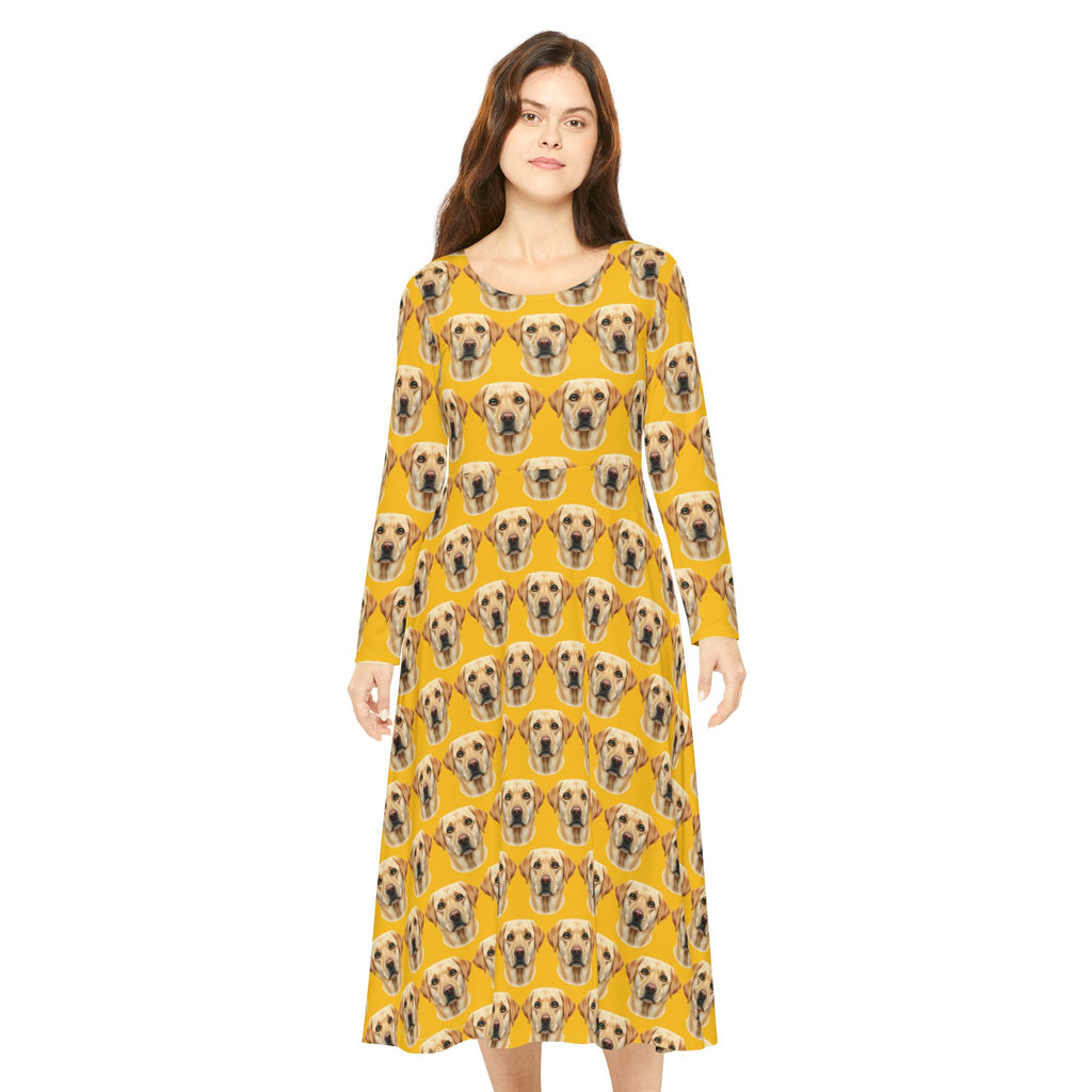 Yellow Labrador Wallpaper Print Dress – Women's Long Sleeve AOP