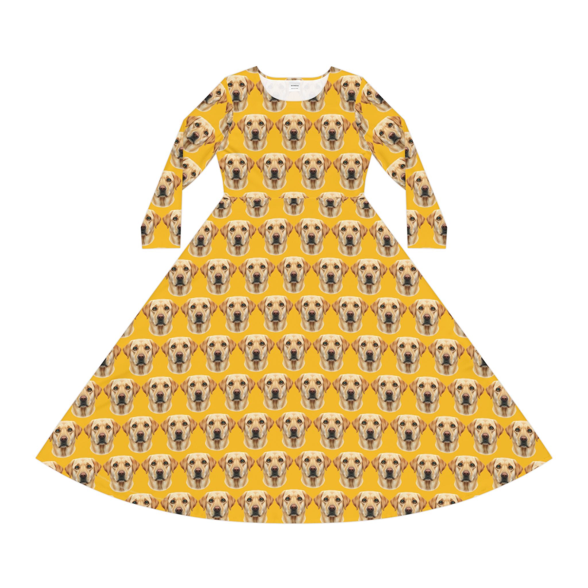 Yellow Labrador Wallpaper Print Dress – Women's Long Sleeve AOP