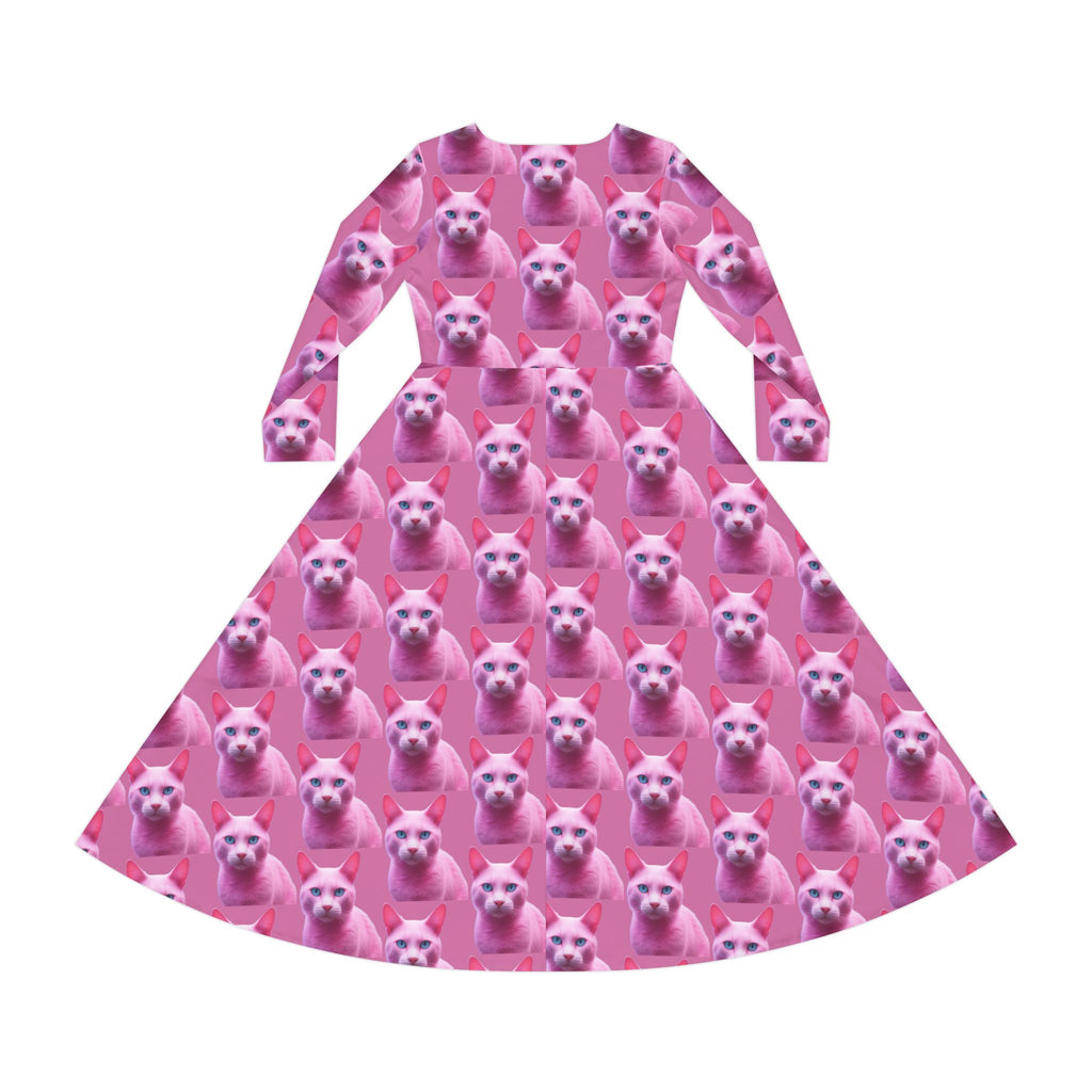 Pink Kitty Meow Wallpaper Print Dress – Women's Long Sleeve AOP