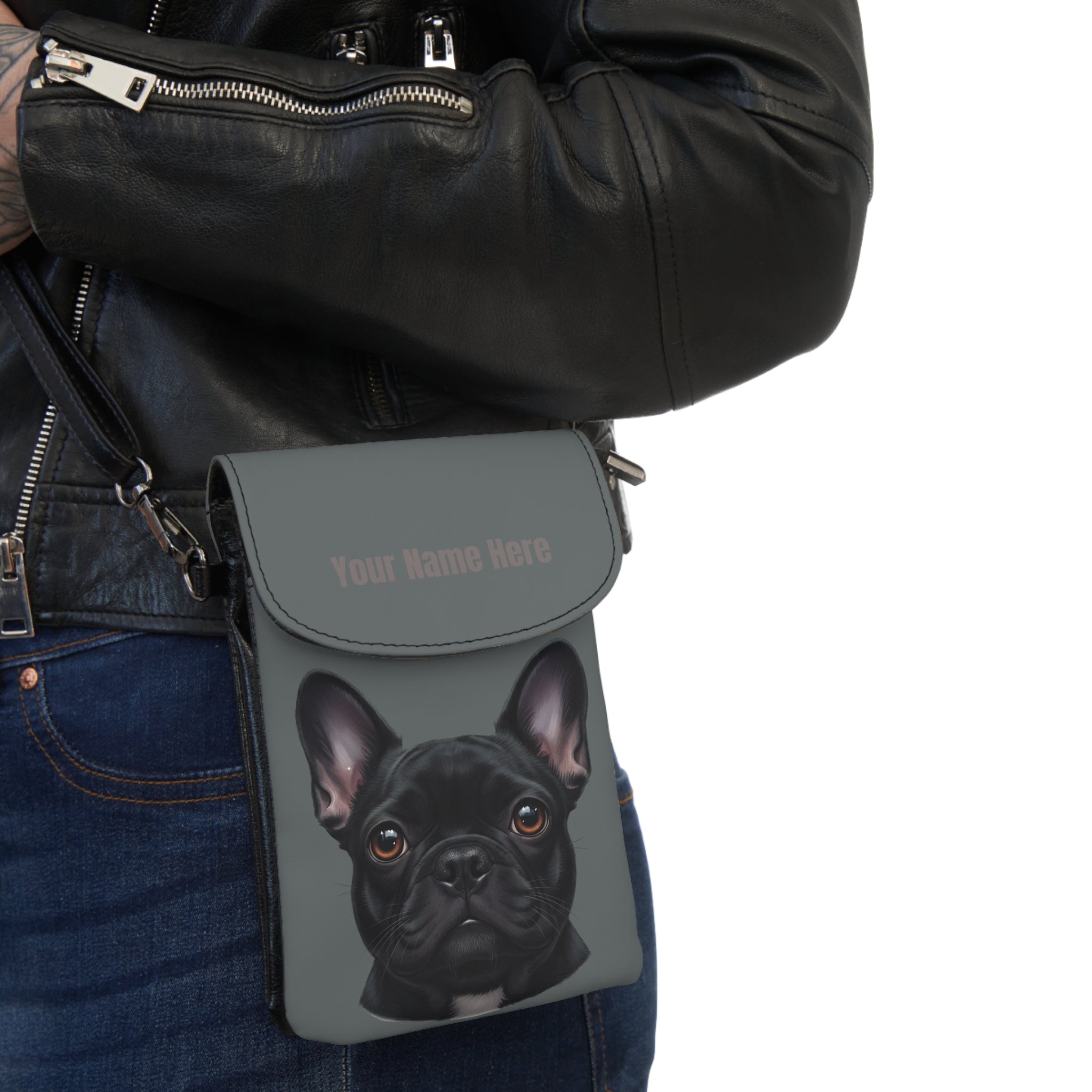 Personalized or Not Frenchie French Bulldog Cell Phone Wallet — Small Crossbody Phone Purse