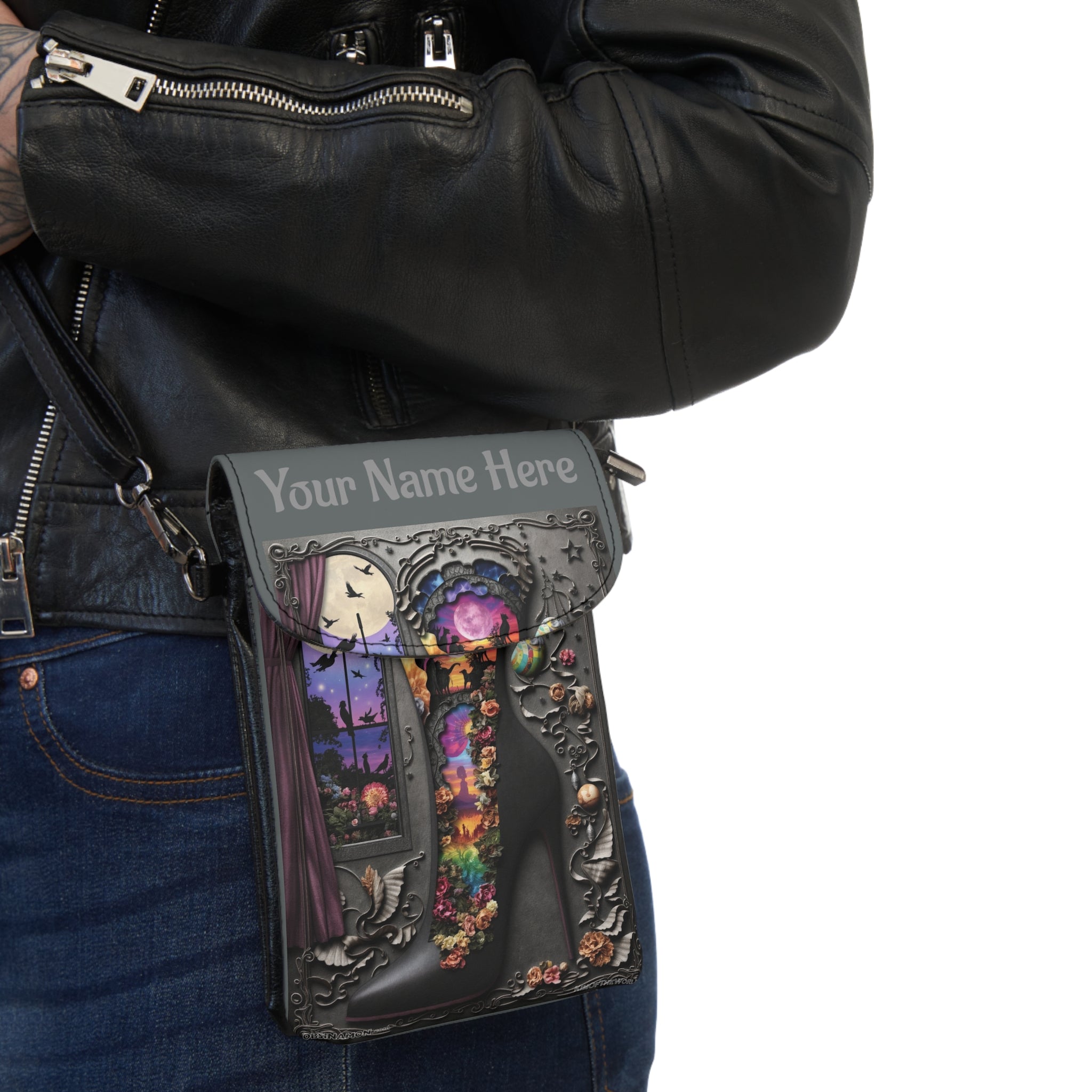 Personalized or Not - 3d Stiletto Black Grey Floral Phone Wallet Handbag