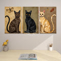3 Cats Box Print Beige and Black - 3 Panels Canvas Prints Wall Art (Set F) 20’’x32’’x3pcs Wall Art