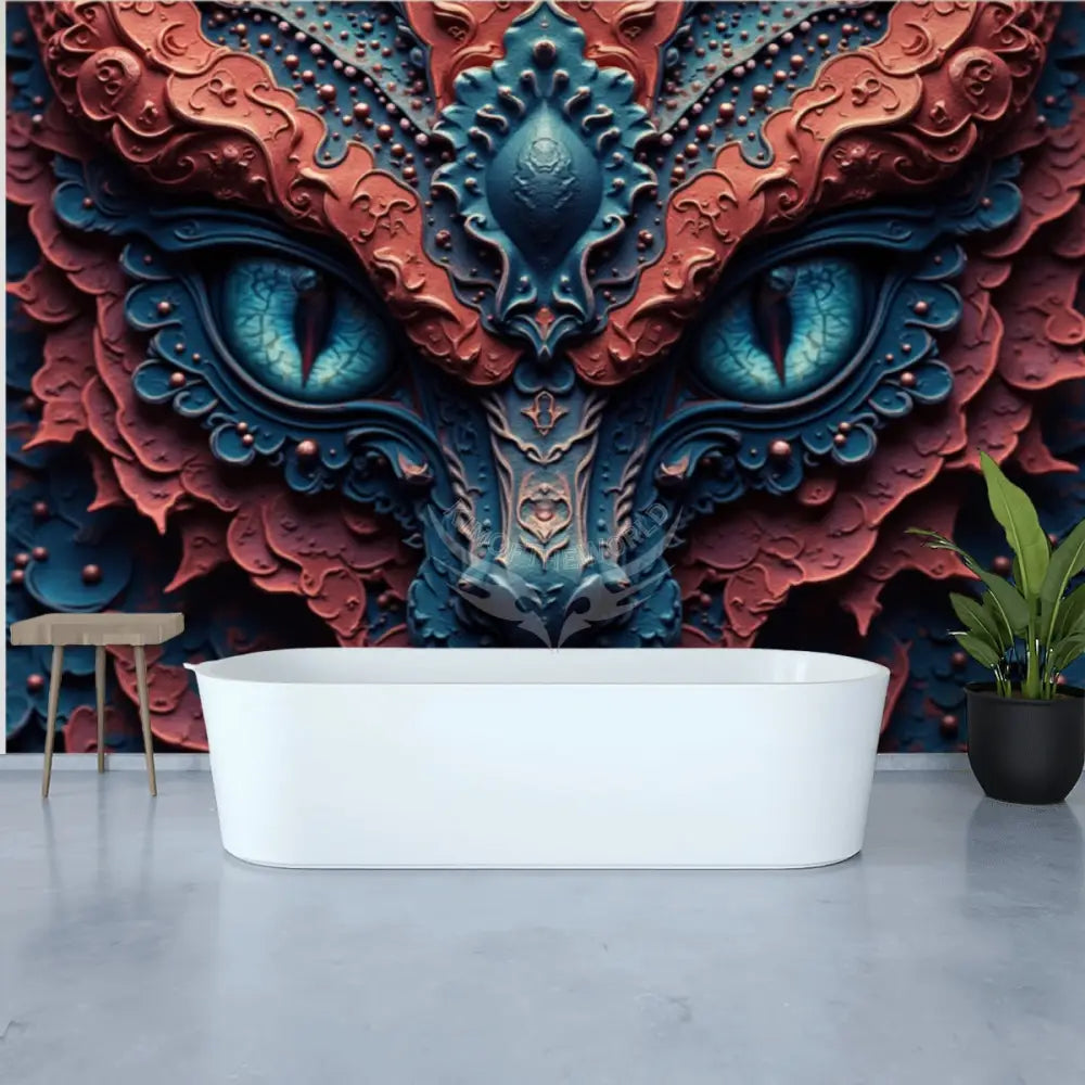 3# Red Blue Creature Face Unpasted Mural Wallpaper 144’’x100’’ - 144’’x100’’ - Wall Coverings