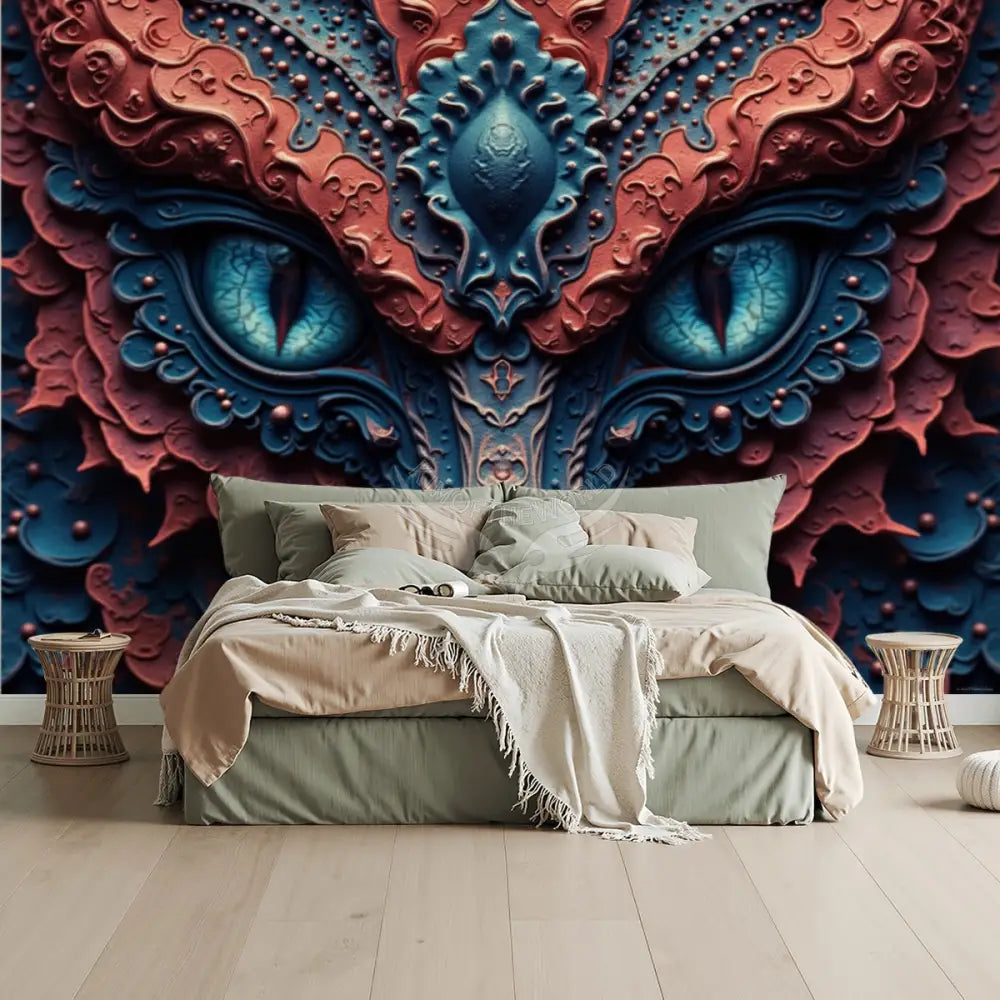 3# Red Blue Creature Face Unpasted Mural Wallpaper 144’’x100’’ - 144’’x100’’ - Wall Coverings
