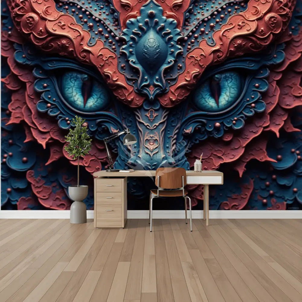 3# Red Blue Creature Face Unpasted Mural Wallpaper 144’’x100’’ - 144’’x100’’ - Wall Coverings