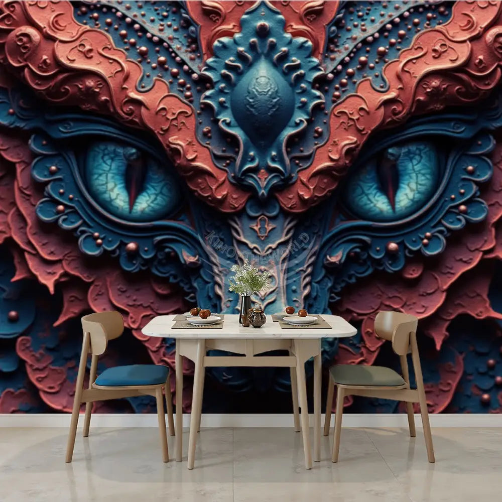 3# Red Blue Creature Face Unpasted Mural Wallpaper 144’’x100’’ - 144’’x100’’ - Wall Coverings