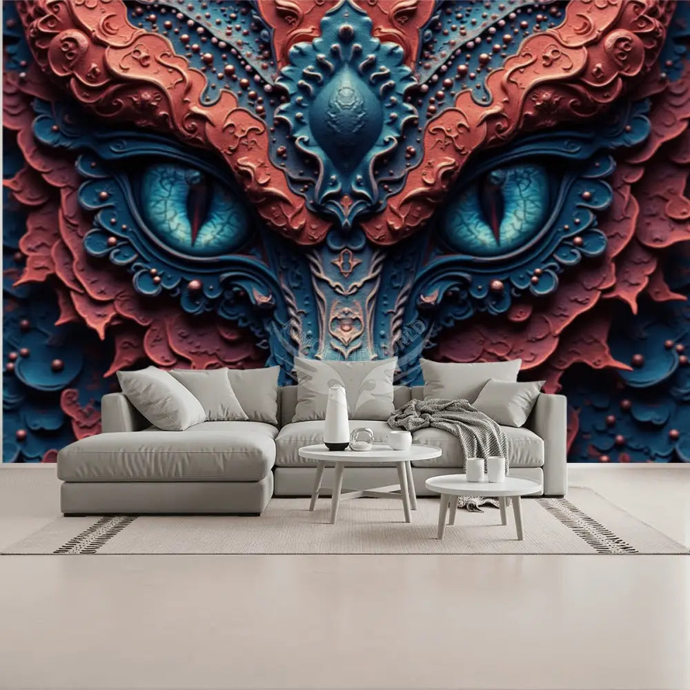 3# Red Blue Creature Face Unpasted Mural Wallpaper 144’’x100’’ - 144’’x100’’ - Wall Coverings