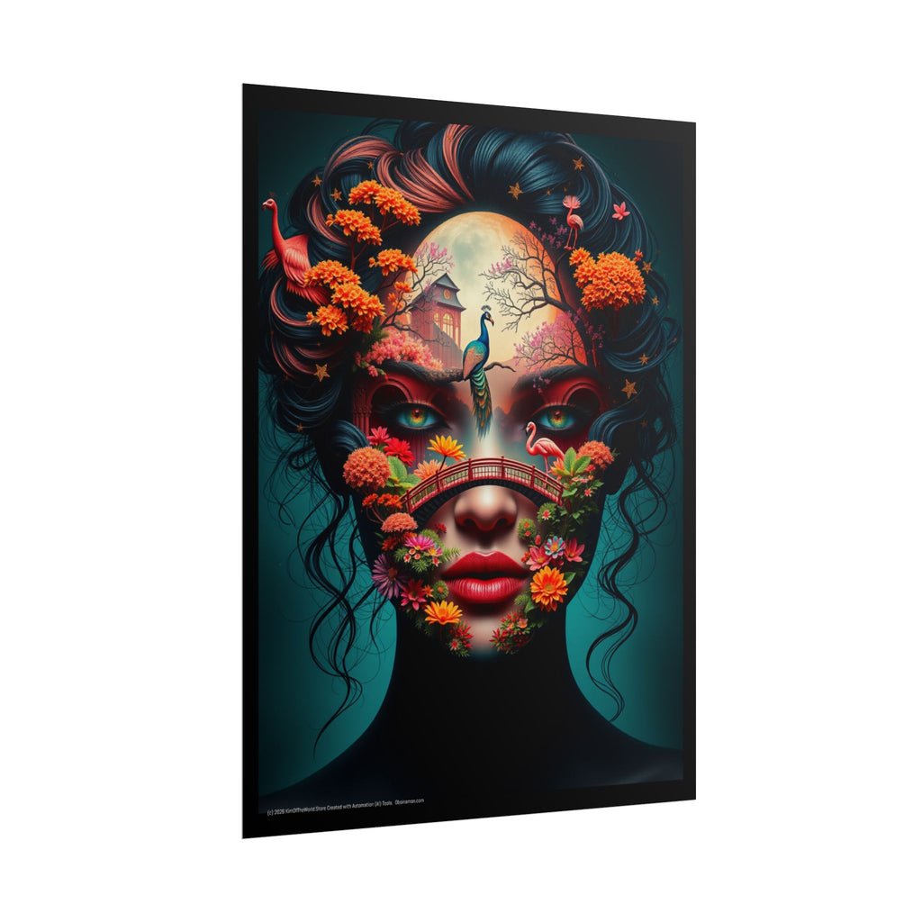 Trippy 3D Double Exposure Floral Soul Scene - Rolled Poster