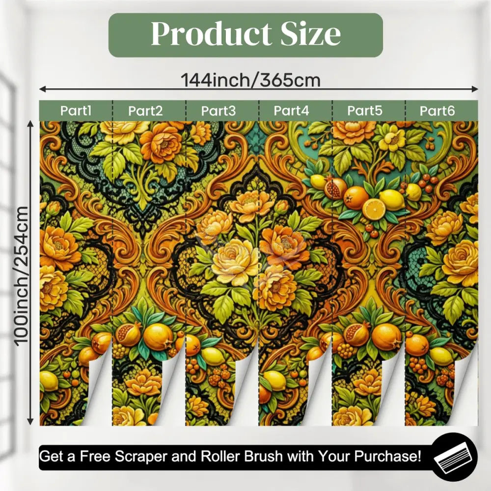 3D All Fruit and Floral Orange Blend Unpasted Mural Wallpaper 144’’x100’’ 144’’x100’’ Wall Coverings