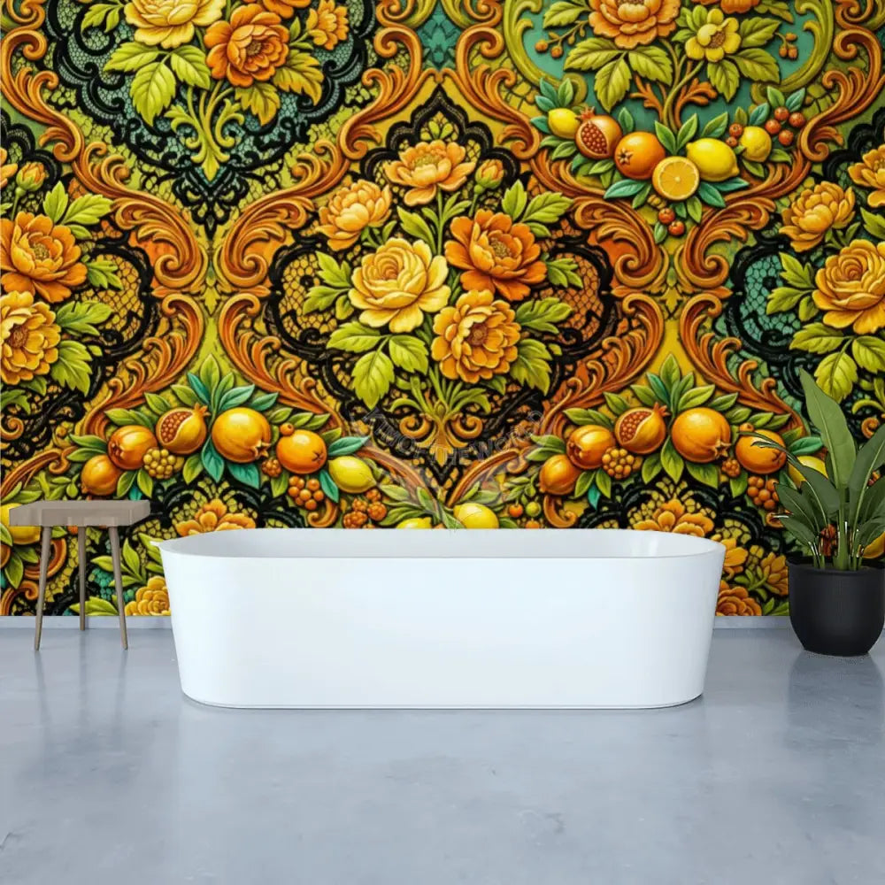 3D All Fruit and Floral Orange Blend Unpasted Mural Wallpaper 144’’x100’’ 144’’x100’’ Wall Coverings