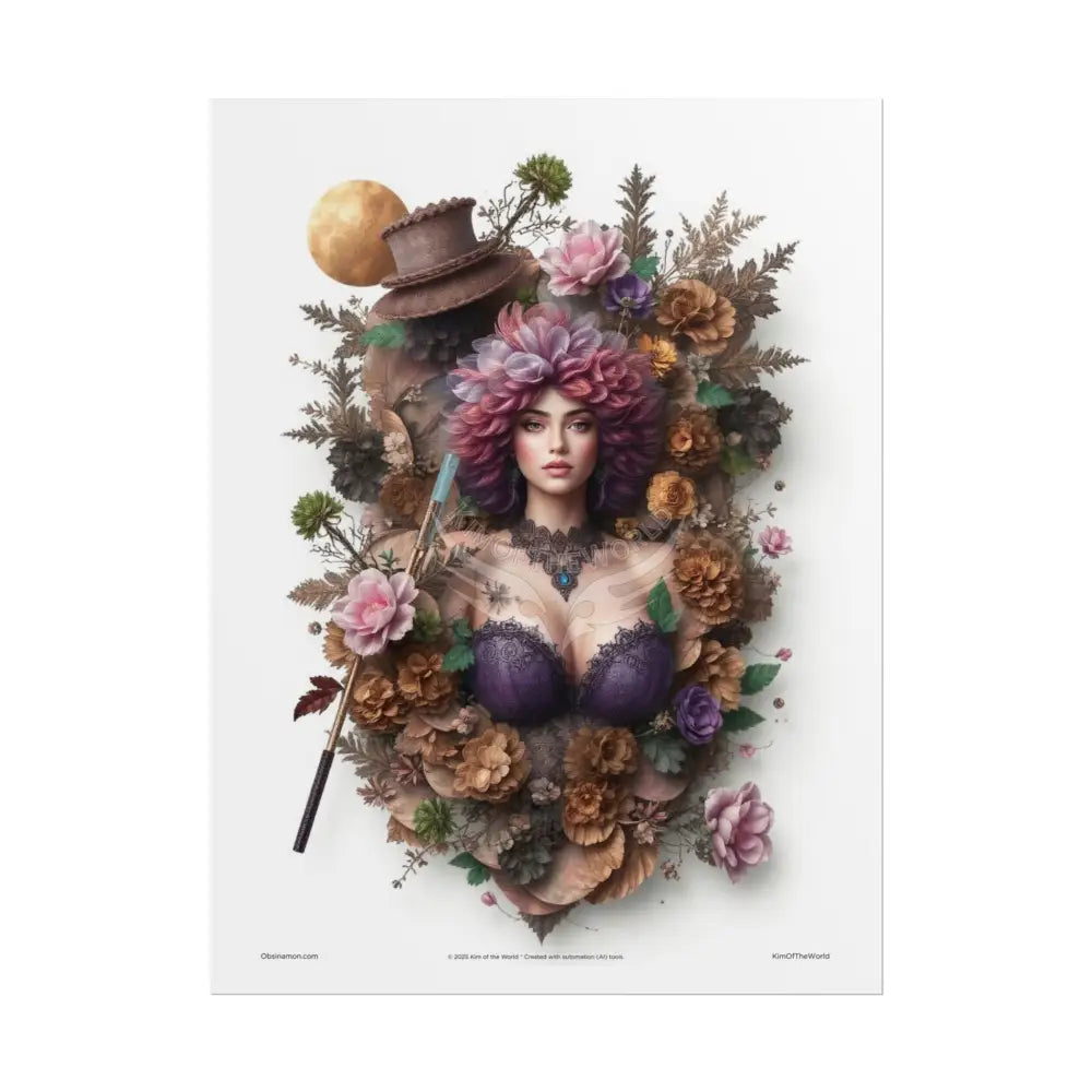 3D Anime Floral Gothic Cosplay Cat Lady Floral Art Poster — Surreal Blender Sculpture Print 18″ x 24″ (Vertical)