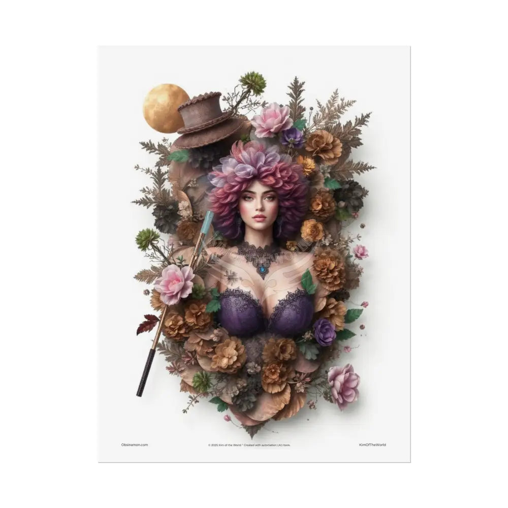 3D Anime Floral Gothic Cosplay Cat Lady Floral Art Poster — Surreal Blender Sculpture Print 18″ x 24″ (Vertical) / Semi
