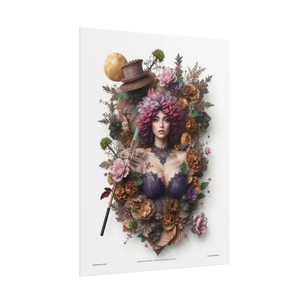 3D Anime Floral Gothic Cosplay Cat Lady Floral Art Poster — Surreal Blender Sculpture Print Poster