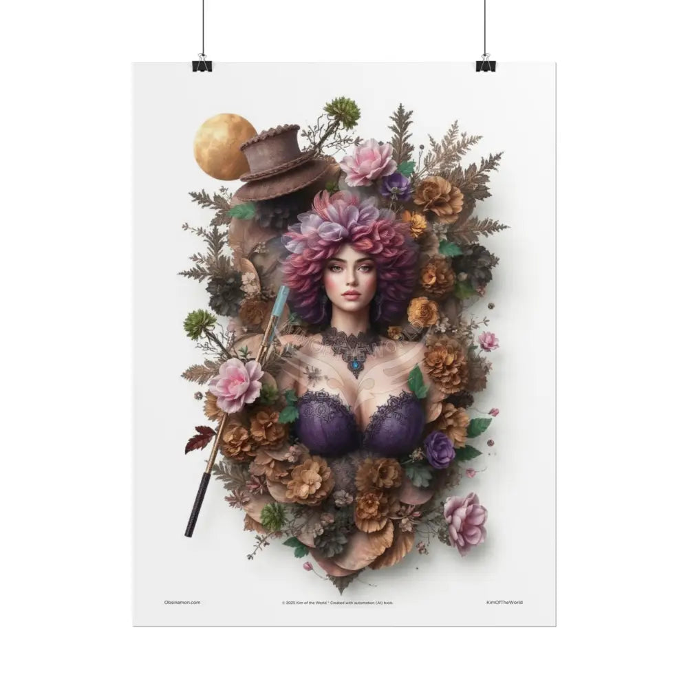 3D Anime Floral Gothic Cosplay Cat Lady Floral Art Poster — Surreal Blender Sculpture Print Poster