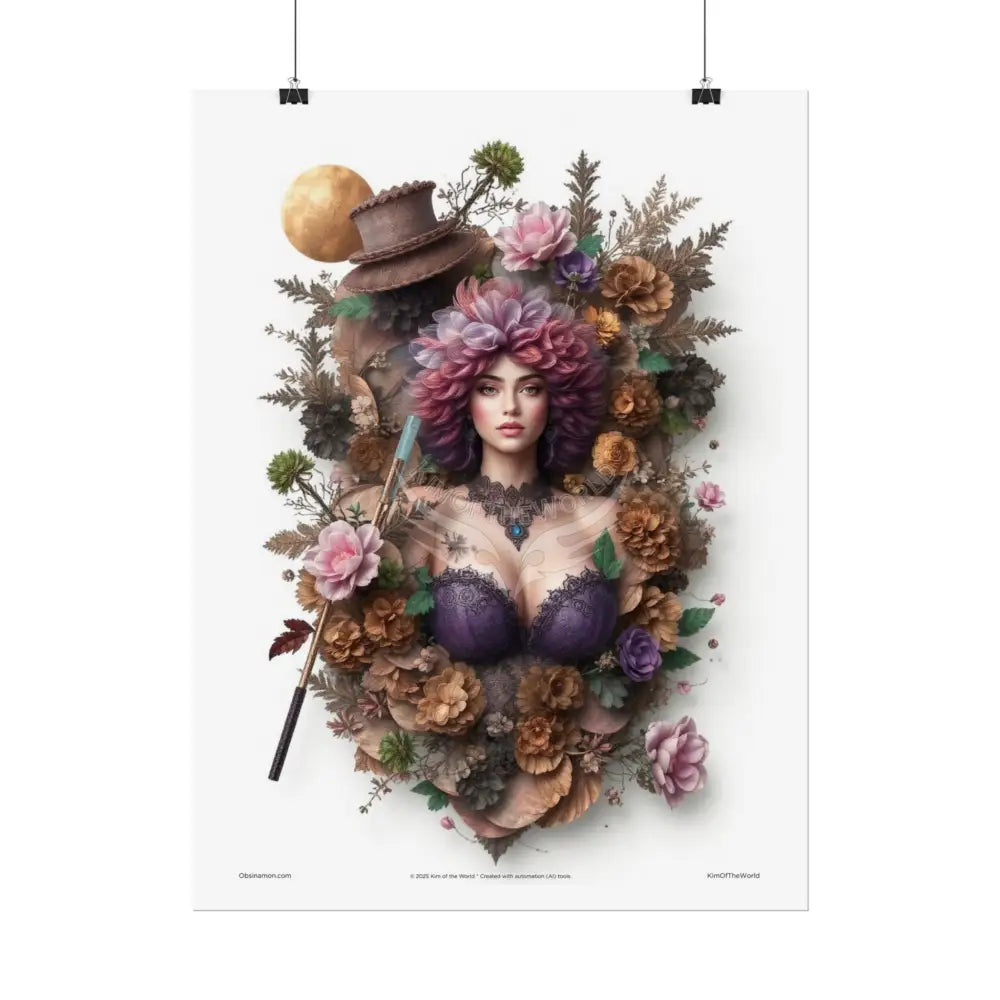 3D Anime Floral Gothic Cosplay Cat Lady Floral Art Poster — Surreal Blender Sculpture Print Poster