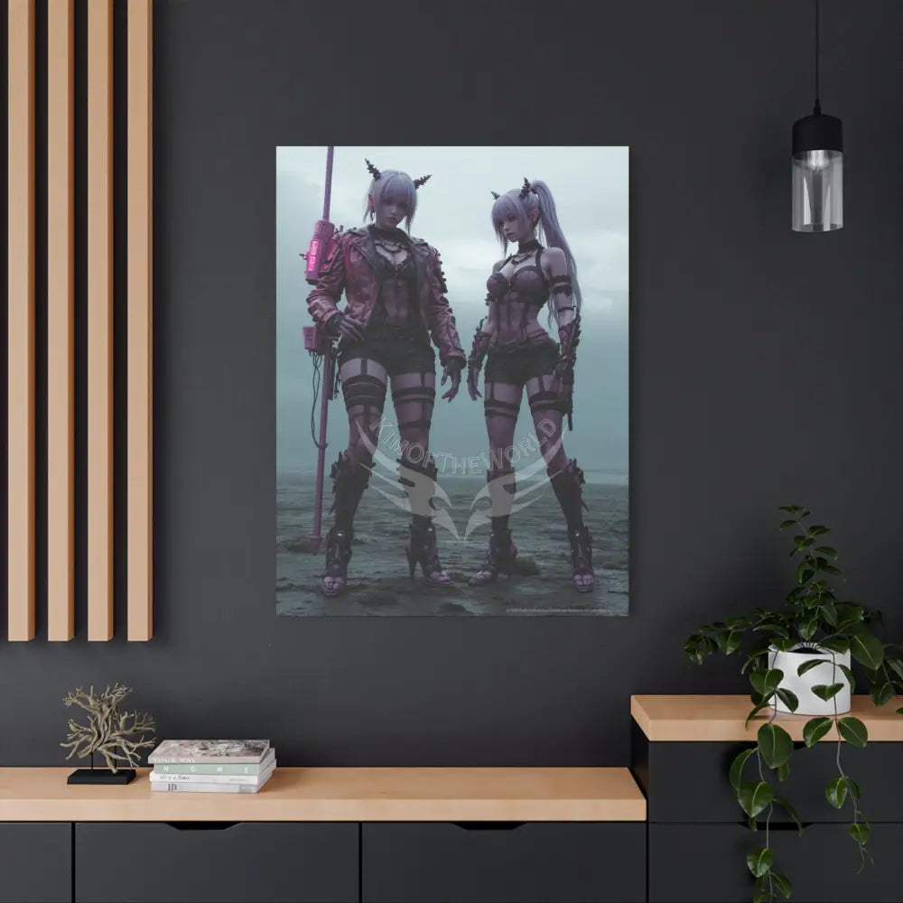 3D Anime Girls in Stilettos Matte Stretched Canvas Canvas