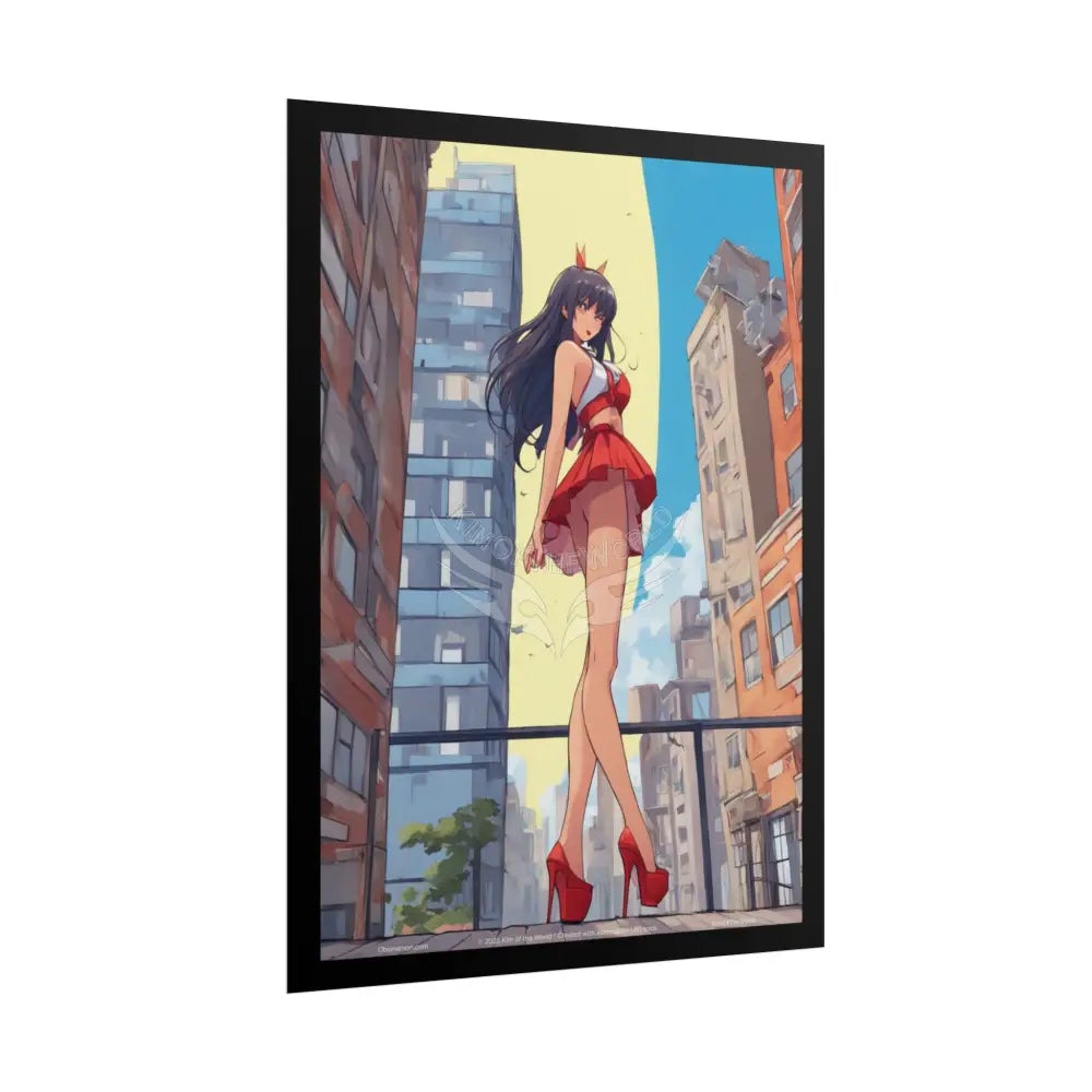3D Anime Tall Girl Naughty Giantess Sexy Skimpy Fashion Fun Stiletto Fetish Poster — 3D Lingerie Stiletto Lady Art