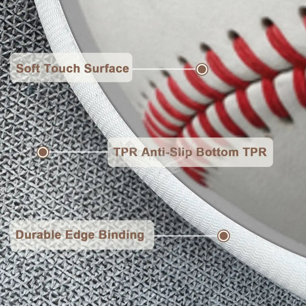 3D Baseball Soft Round Area Rug with White Border Rugs & Mats