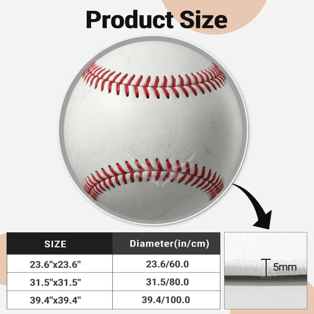 3D Baseball Soft Round Area Rug with White Border Rugs & Mats