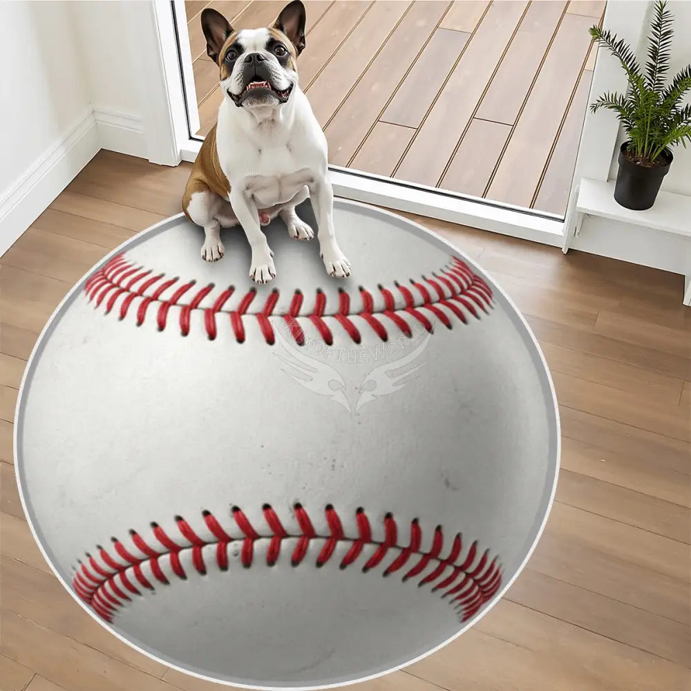 3D Baseball Soft Round Area Rug with White Border Rugs & Mats