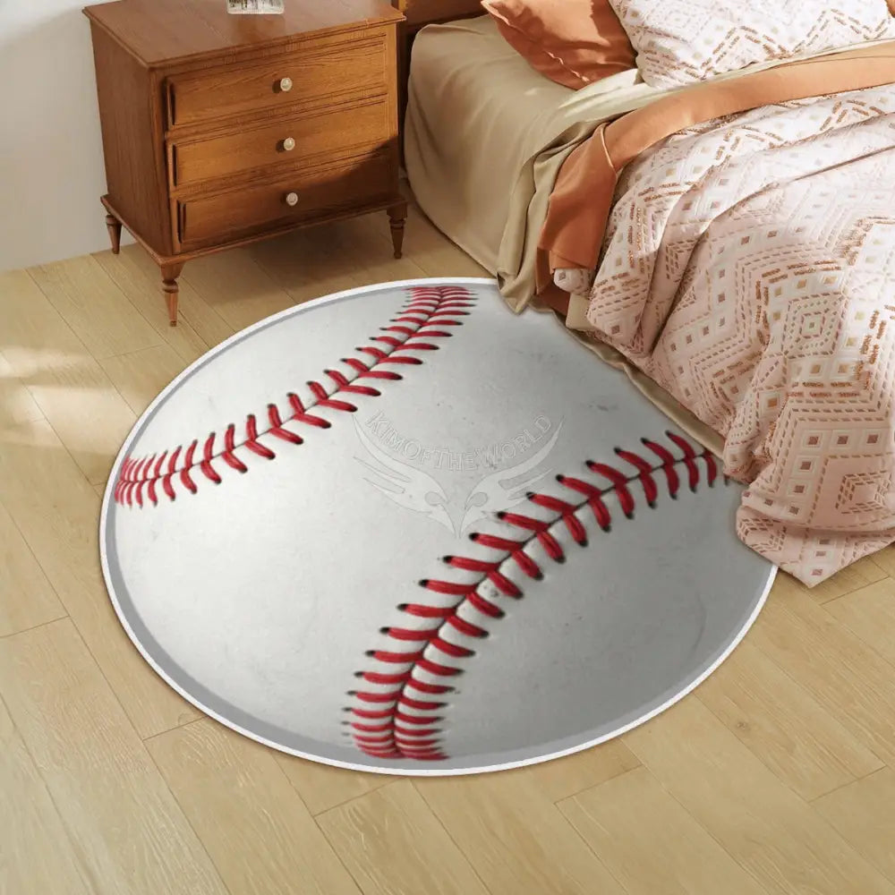 3D Baseball Soft Round Area Rug with White Border Rugs & Mats