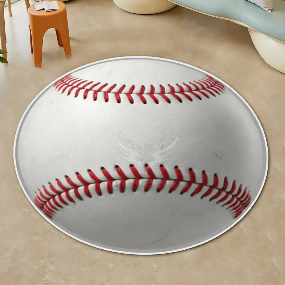 3D Baseball Soft Round Area Rug with White Border Rugs & Mats