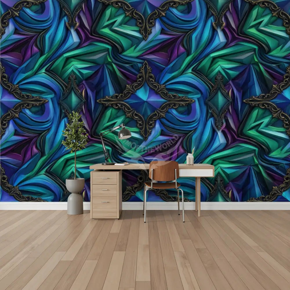 3D Bejeweled Blue Unpasted Mural Wallpaper 144’’x100’’ 144’’x100’’ Wall Coverings