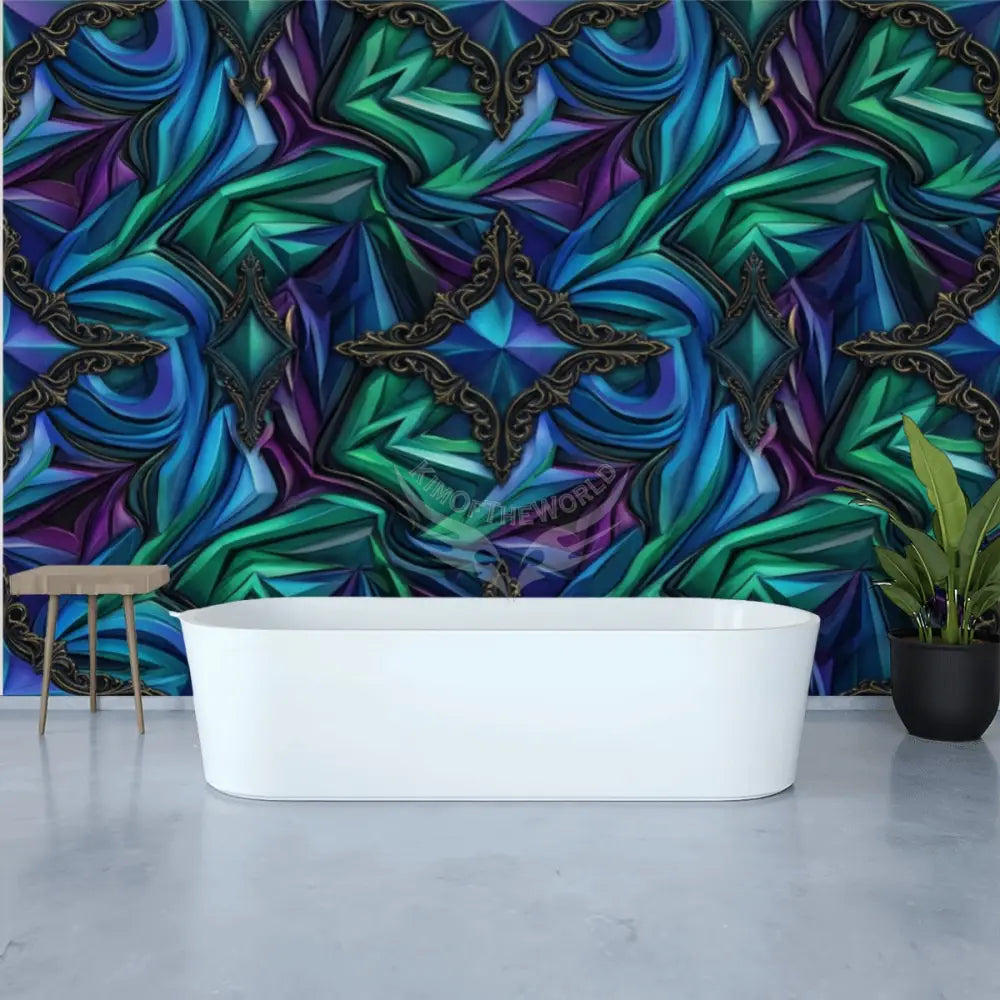 3D Bejeweled Blue Unpasted Mural Wallpaper 144’’x100’’ 144’’x100’’ Wall Coverings