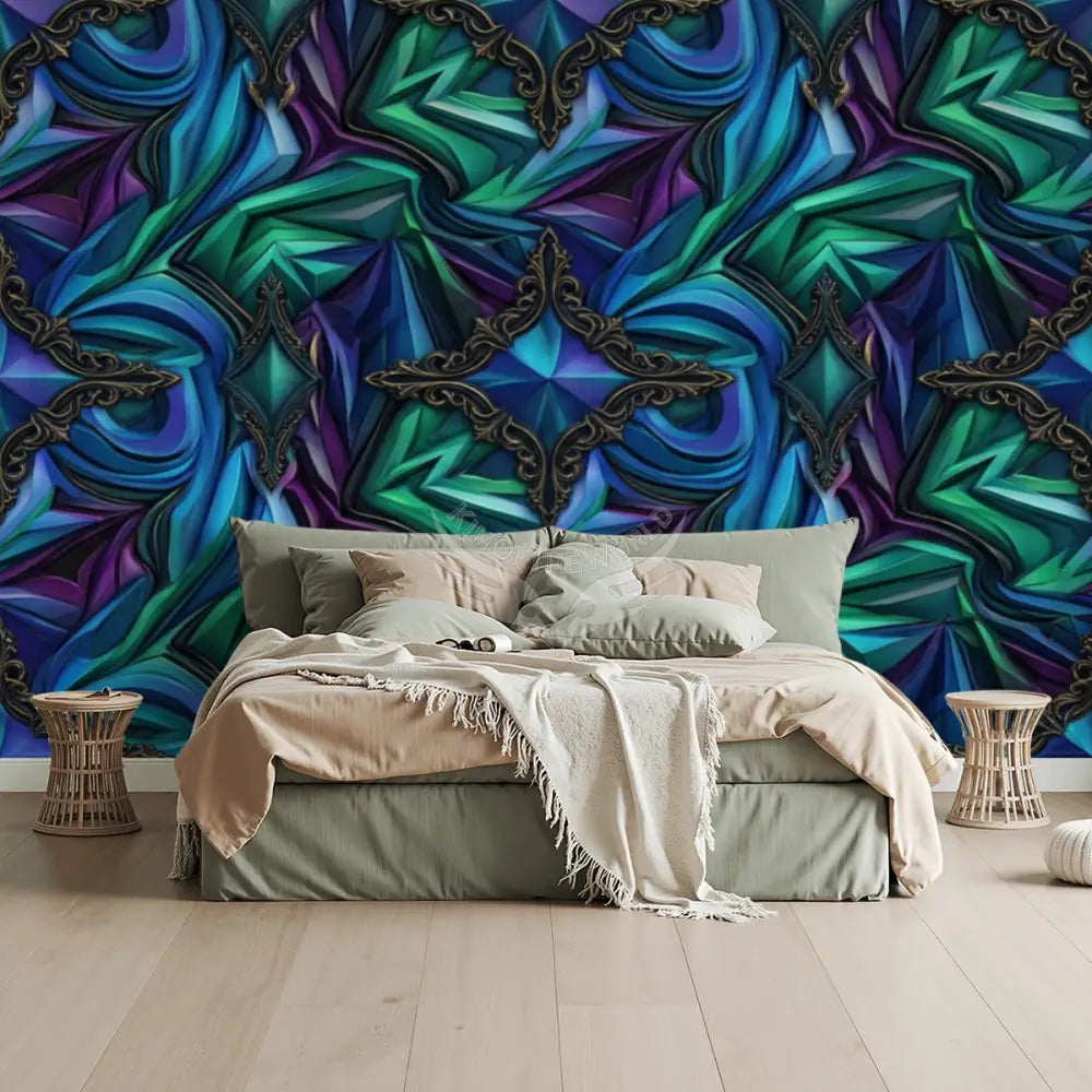 3D Bejeweled Blue Unpasted Mural Wallpaper 144’’x100’’ 144’’x100’’ Wall Coverings