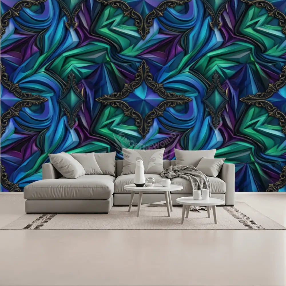 3D Bejeweled Blue Unpasted Mural Wallpaper 144’’x100’’ 144’’x100’’ Wall Coverings