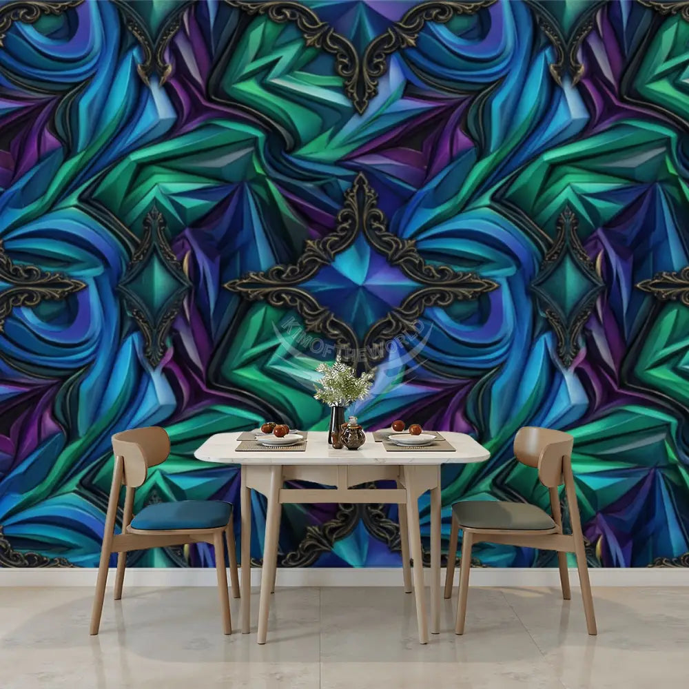3D Bejeweled Blue Unpasted Mural Wallpaper 144’’x100’’ 144’’x100’’ Wall Coverings