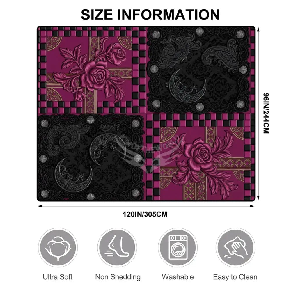 3D Black and Fuchsia Large Area Rug Floor Carpet 120’’x96’’ Rugs & Mats