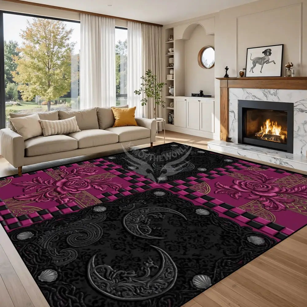 3D Black and Fuchsia Large Area Rug Floor Carpet 120’’x96’’ Rugs & Mats