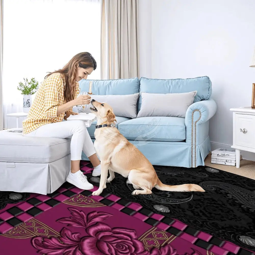 3D Black and Fuchsia Large Area Rug Floor Carpet 120’’x96’’ Rugs & Mats