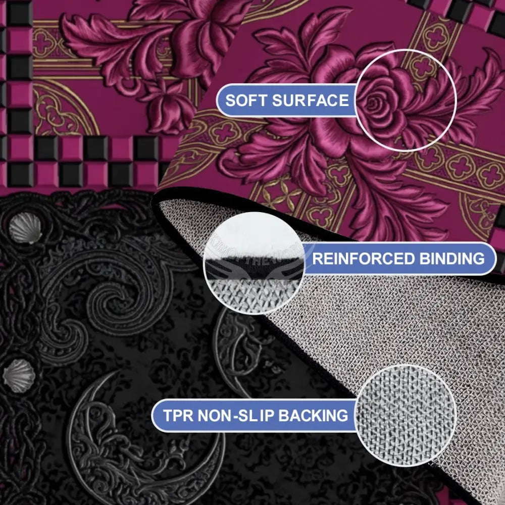 3D Black and Fuchsia Large Area Rug Floor Carpet 120’’x96’’ Rugs & Mats