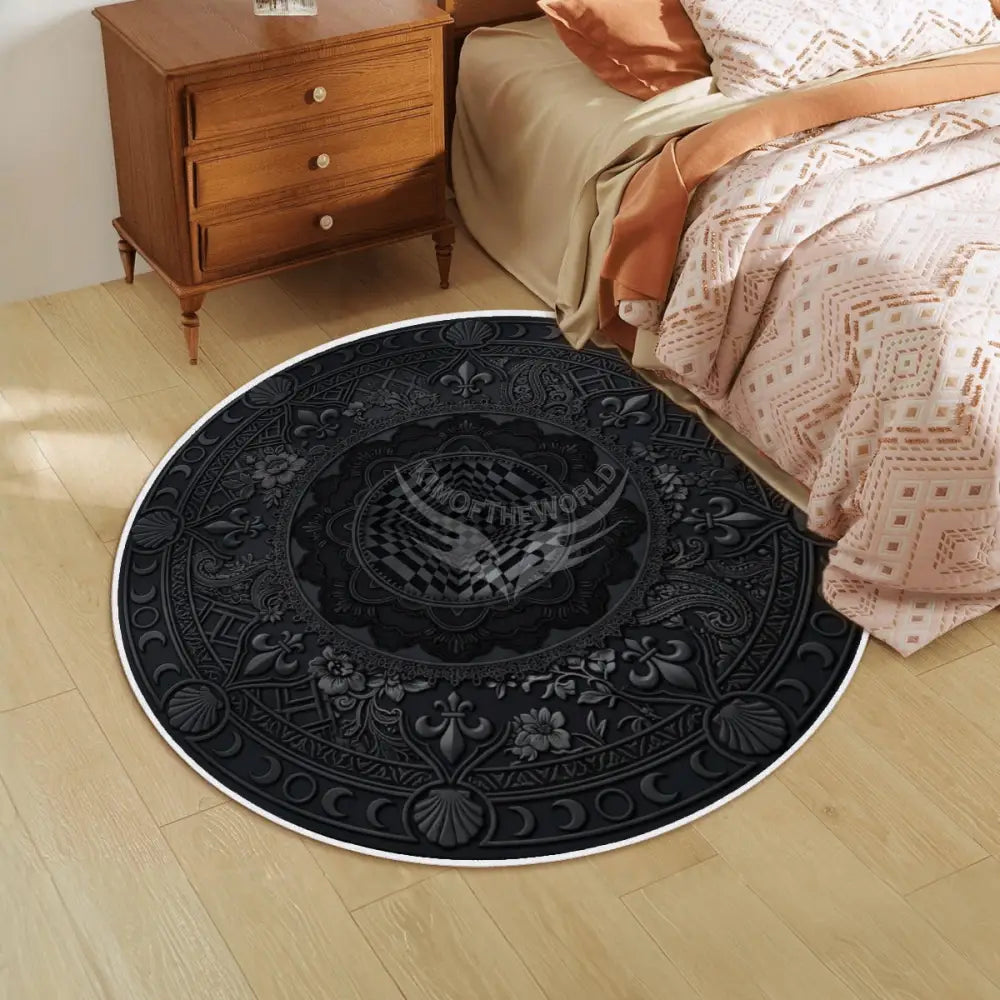 3D Black Checkerboard Portal Soft Round Area Rug with White Border Rugs & Mats