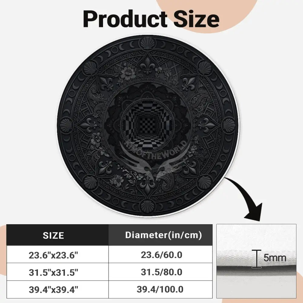 3D Black Checkerboard Portal Soft Round Area Rug with White Border Rugs & Mats