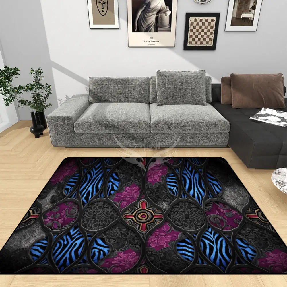 3D Black Chunky Area Rug Floor Carpet 8x5.3 - 96’’x64’’ - Rugs & Mats