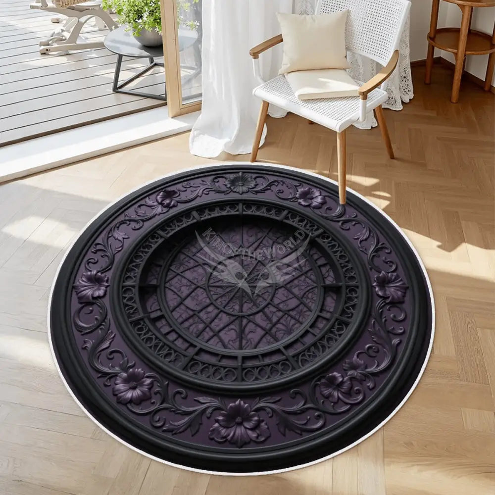 3D Black & Dark Purple Steampunk Soft Round Area Rug with White Border 39.4’’x39.4’’ Rugs & Mats