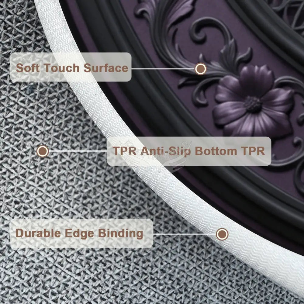 3D Black & Dark Purple Steampunk Soft Round Area Rug with White Border Rugs & Mats