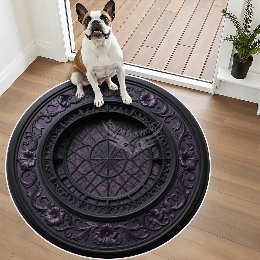 3D Black & Dark Purple Steampunk Soft Round Area Rug with White Border Rugs & Mats