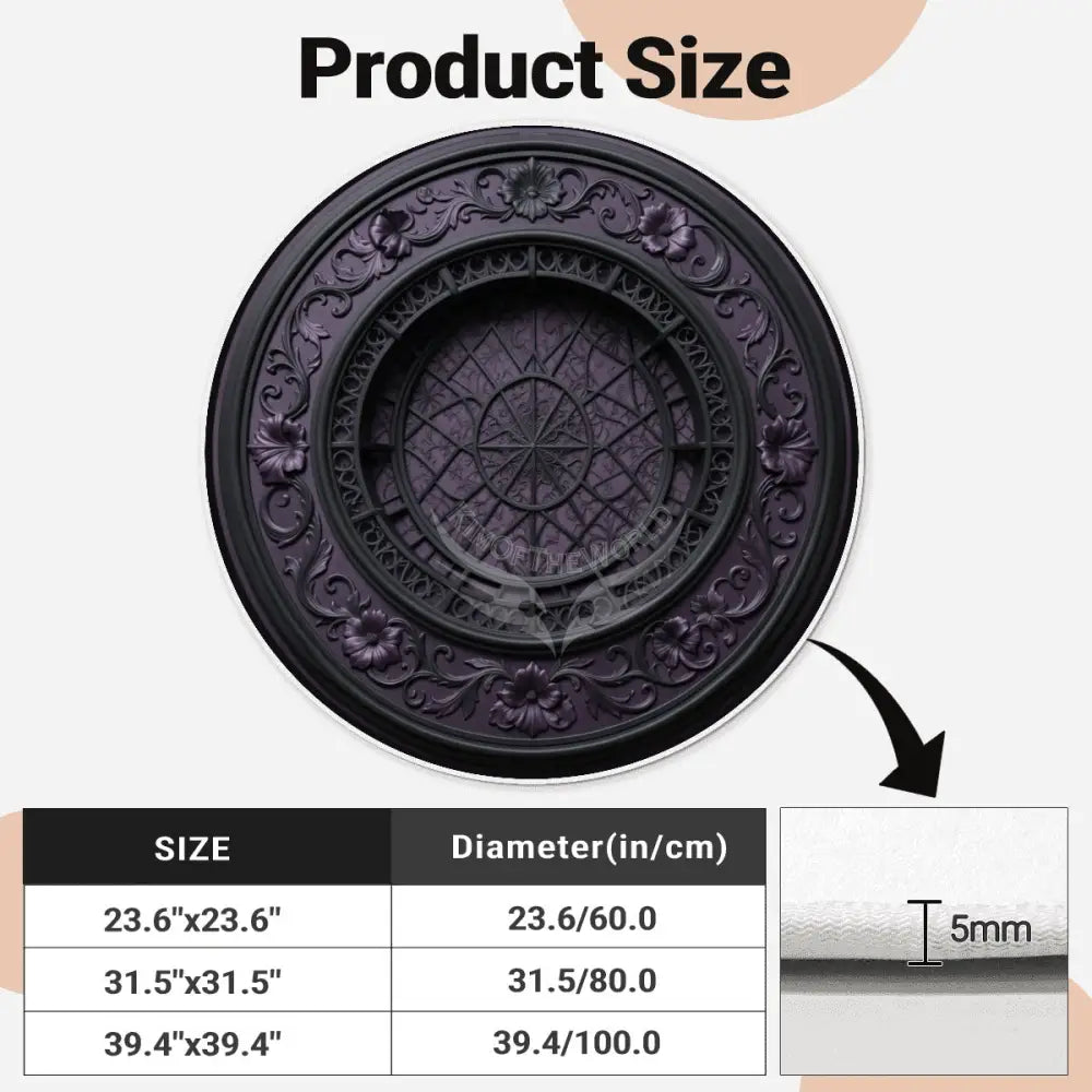 3D Black & Dark Purple Steampunk Soft Round Area Rug with White Border Rugs & Mats