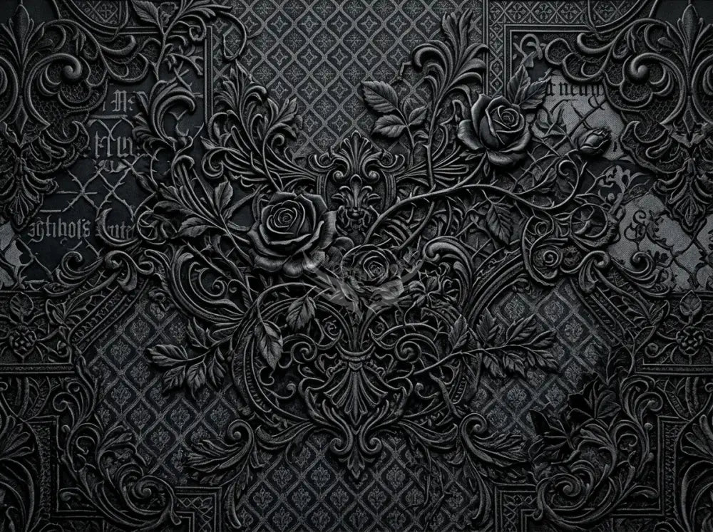3D Black Floral Gothic Text Small Area Rug Floor Carpet 8x5.3 - 96’’x64’’ - Rugs & Mats