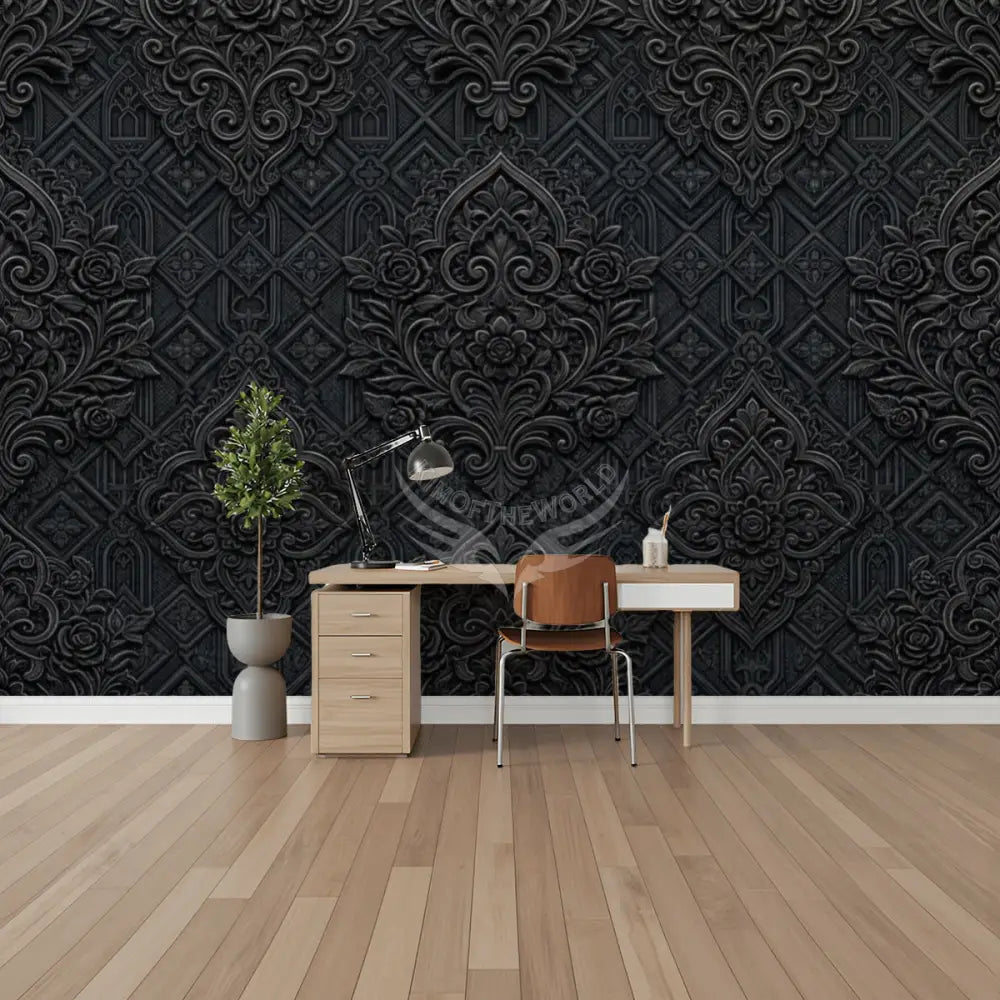 3D Black Gothic Floral Design Unpasted Mural Wallpaper 144’’x100’’ 144’’x100’’ Wall Coverings