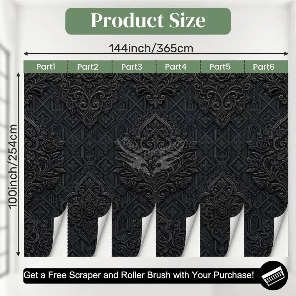 3D Black Gothic Floral Design Unpasted Mural Wallpaper 144’’x100’’ 144’’x100’’ Wall Coverings