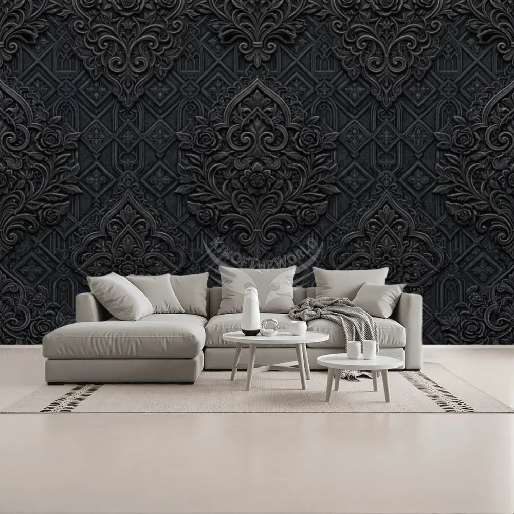 3D Black Gothic Floral Design Unpasted Mural Wallpaper 144’’x100’’ 144’’x100’’ Wall Coverings
