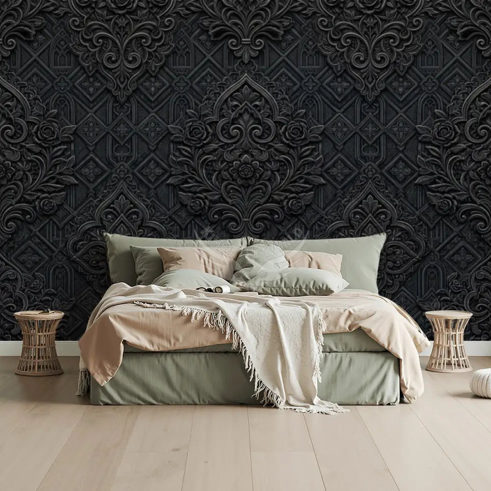 3D Black Gothic Floral Design Unpasted Mural Wallpaper 144’’x100’’ 144’’x100’’ Wall Coverings